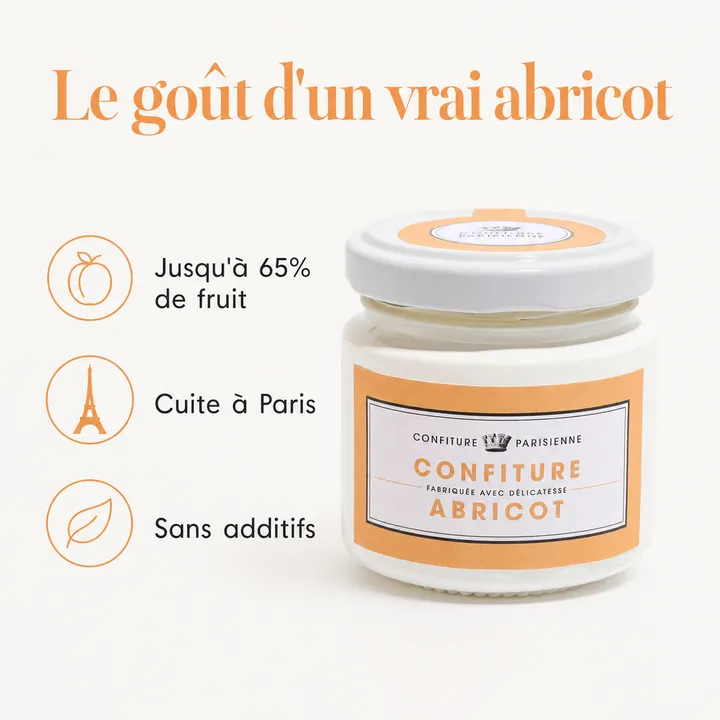 Confiture Parisienne ad in the Three Benefits Card style, generated by Palette
